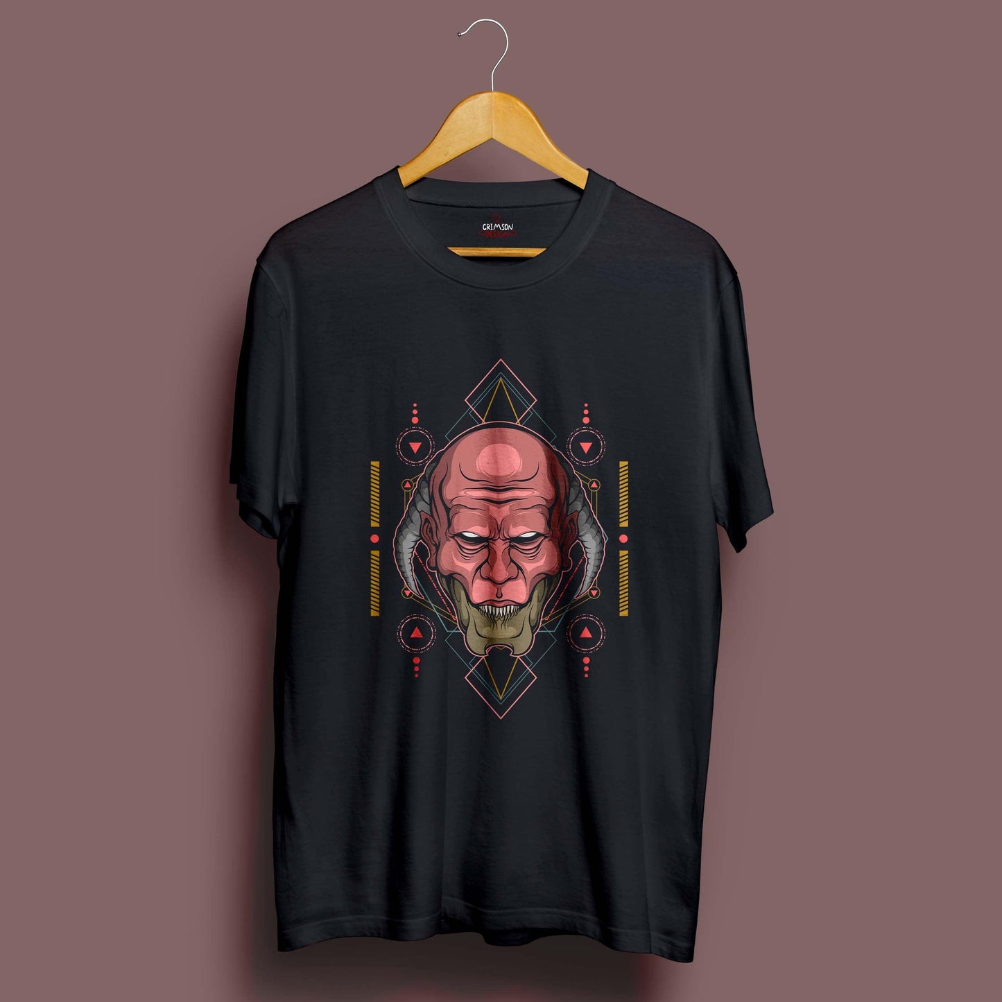 Back-Horned Demon T-Shirt - Crimson x Design